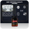 Limxtra supplement bottle with GMP-certified and quality assured label on a black background