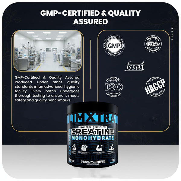 Supplement container labeled 'Mintra' with certification logos on a black background