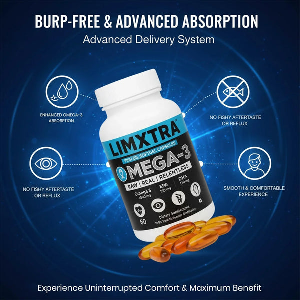 Limxtra Omega-3 Fish Oil Softgel Capsules with advanced absorption and no fishy aftertaste