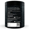 Black supplement container with text and a QR code on a white background