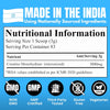 Nutritional information label with product details on a blue background
