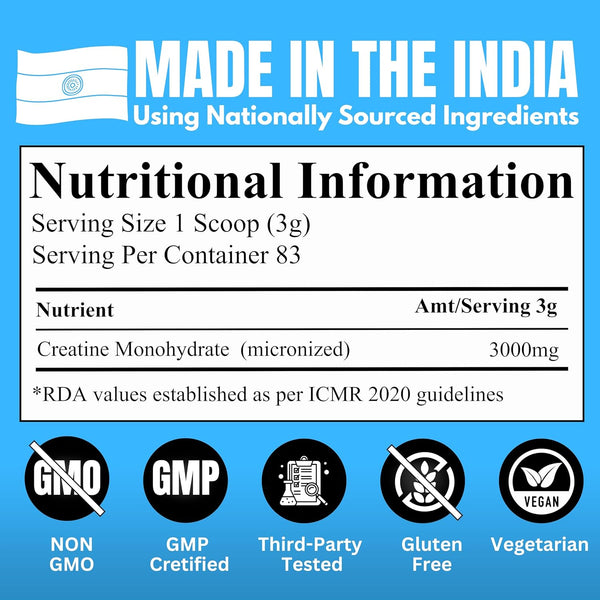 Nutritional information label with product details on a blue background