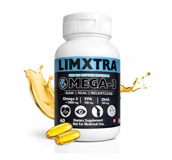 Limxtra Omega-3 Fish Oil Softgel Capsules with EPA DHA, 60 count dietary supplement for heart, eye, joint & skin support